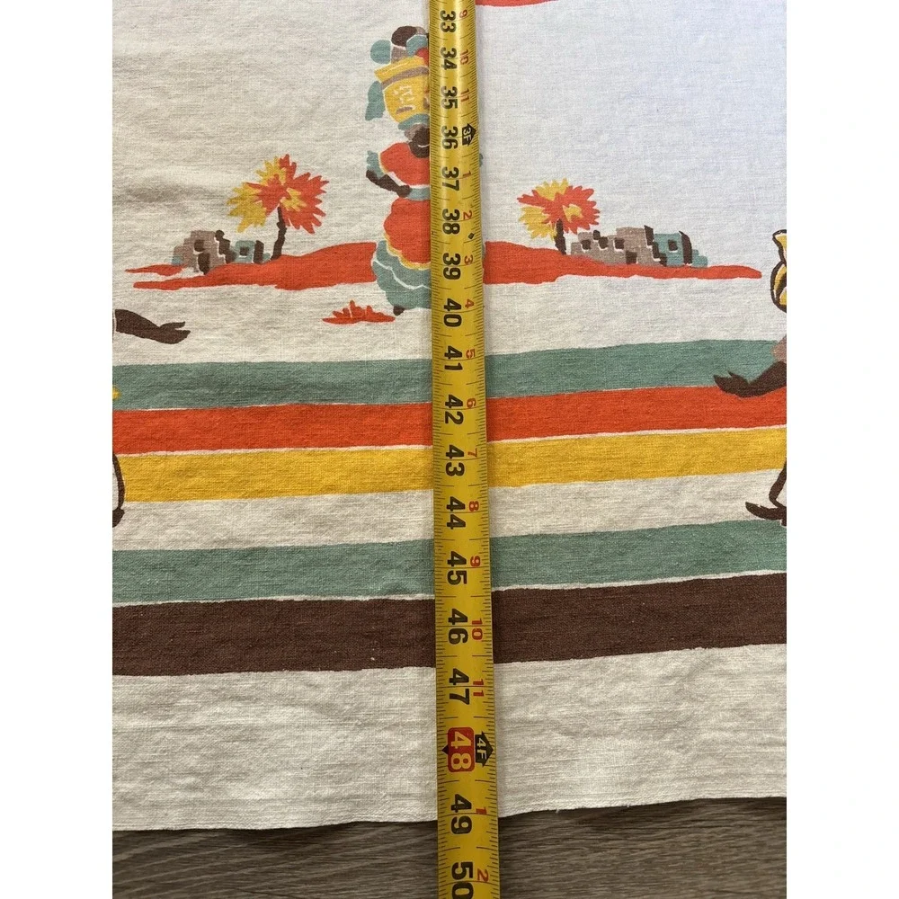 Vintage Startex Tablecloth 49x63 Vibrant Mexican Folk Art Southwestern MCM 1950s